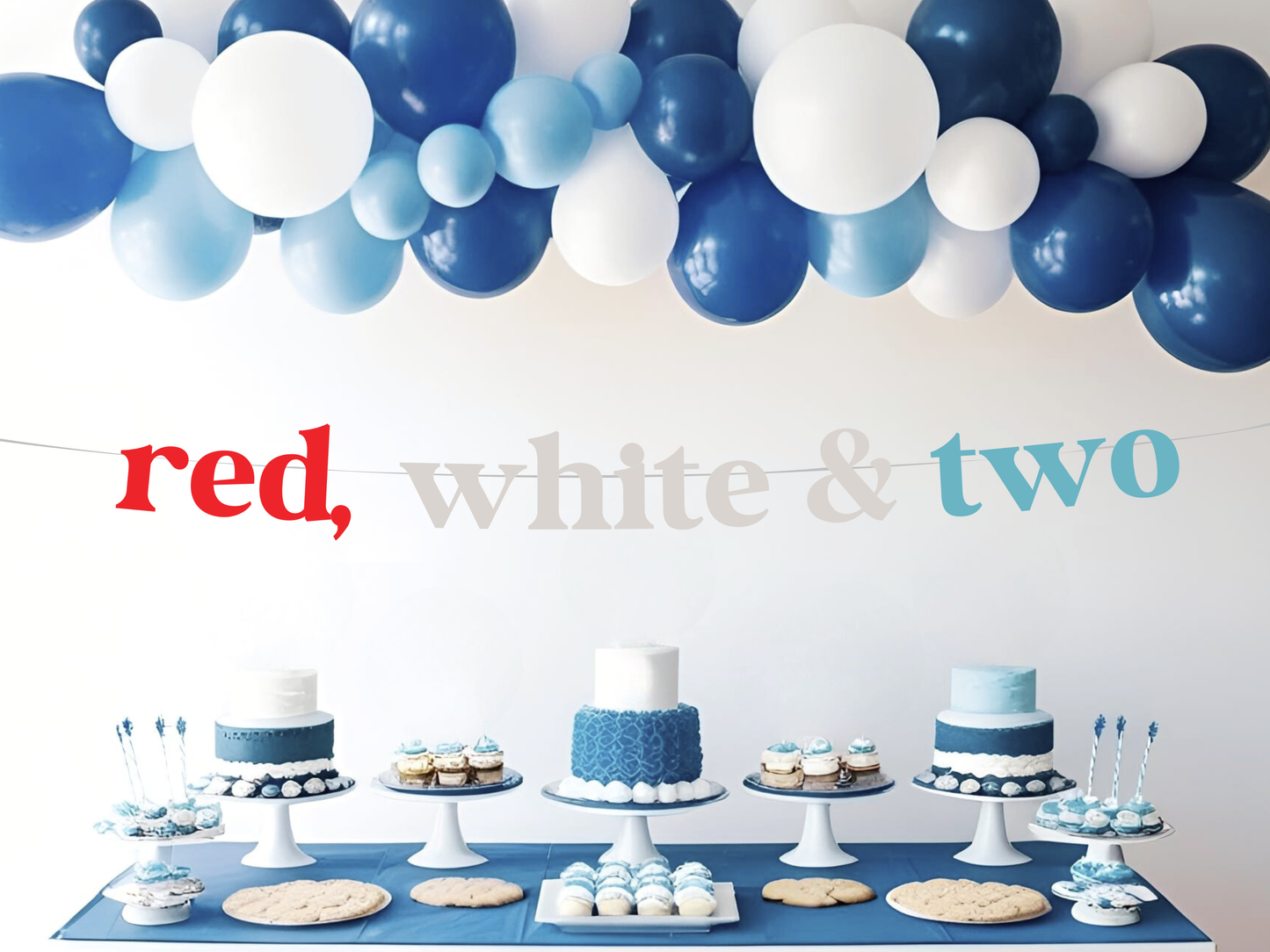 Red, White and Two Birthday Banner, Preppy All American Party Decorations