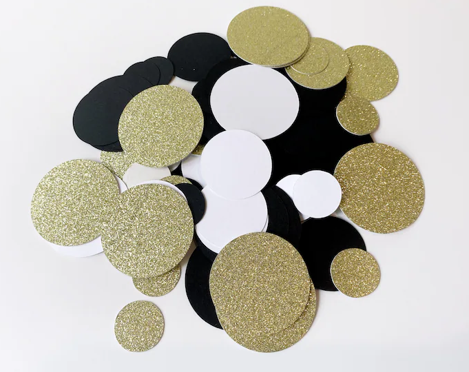 Black, White & Gold Glitter Circle Confetti