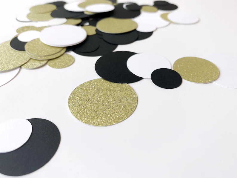 Black, White & Gold Glitter Circle Confetti