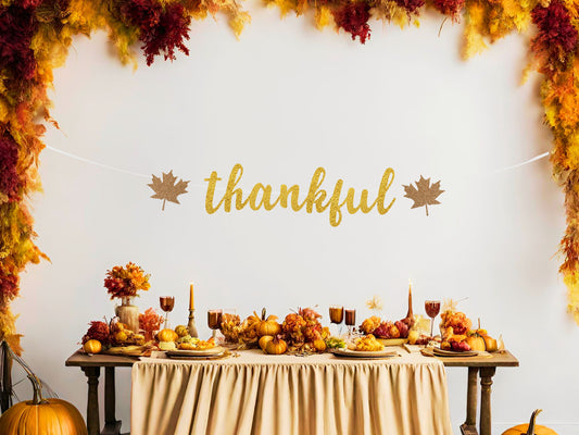 Thankful With Leaves Banner