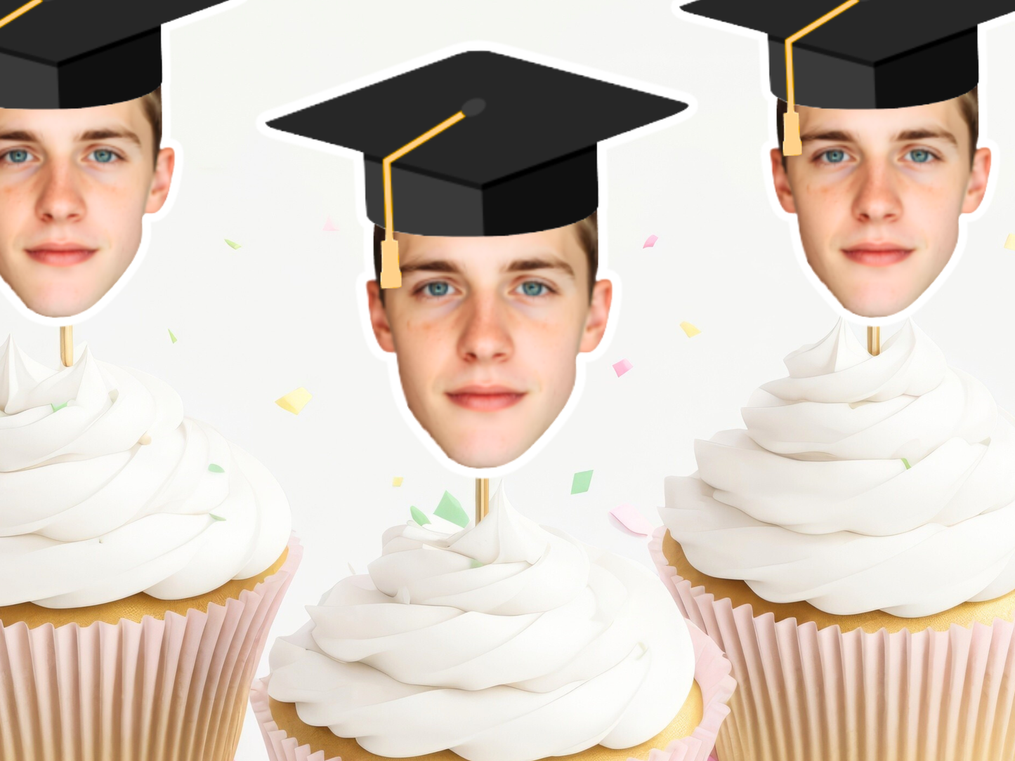 Custom Face Graduation Cupcake Toppers, Personalized Grad Party Decor, 12 Pack