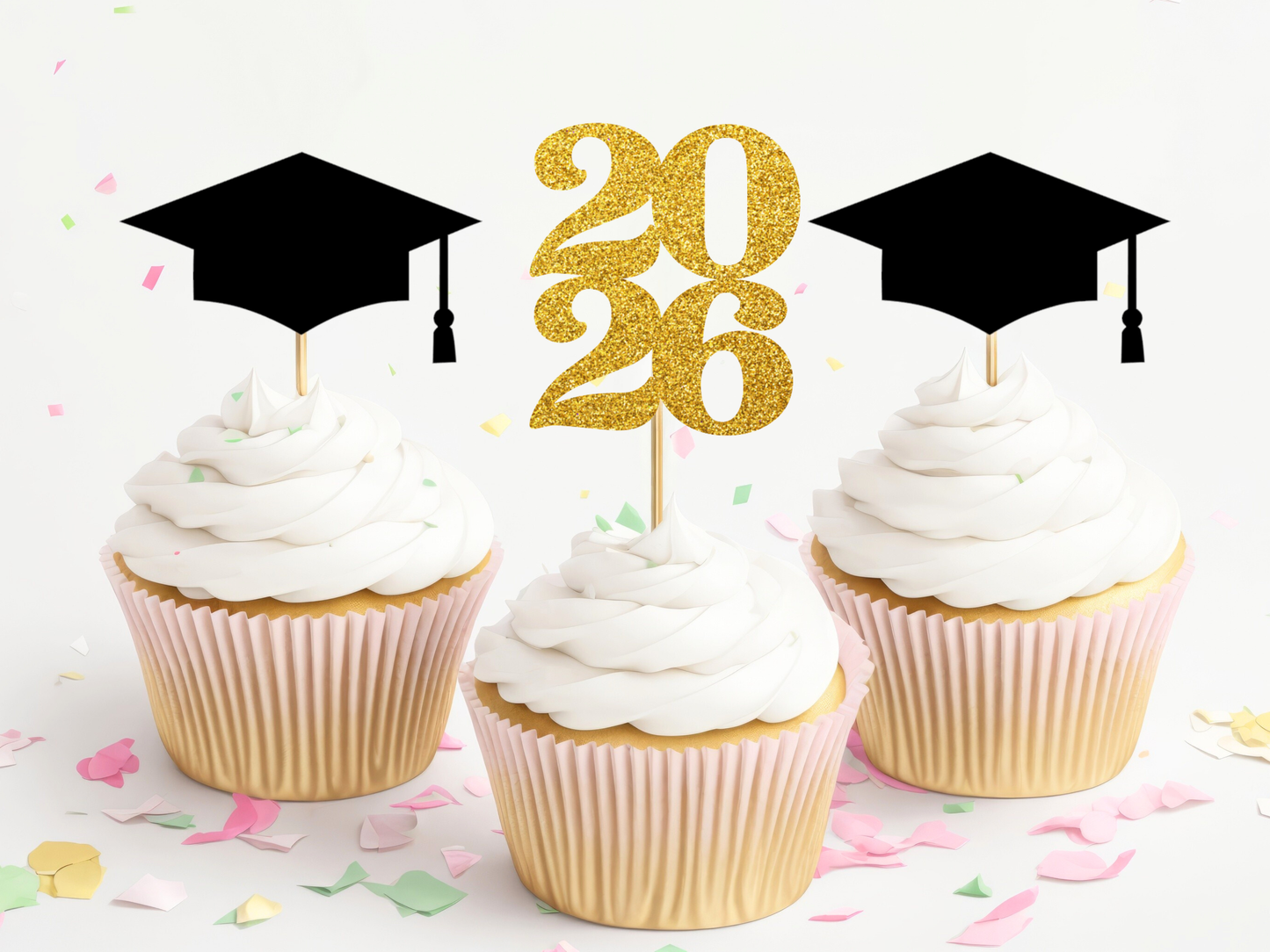 Graduation Cupcake Toppers - 2026 and Grad Caps