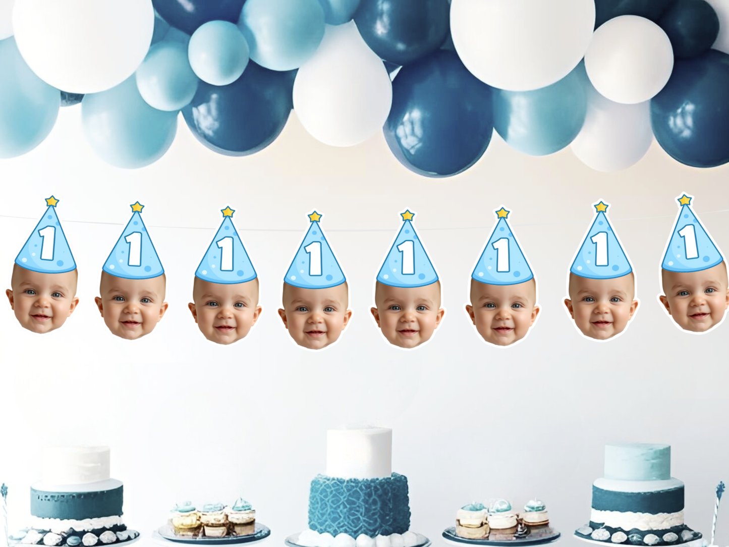 Photo Face Banner for First Birthday Party Decorations, Custom Baby Pink 1st Birthday Decor