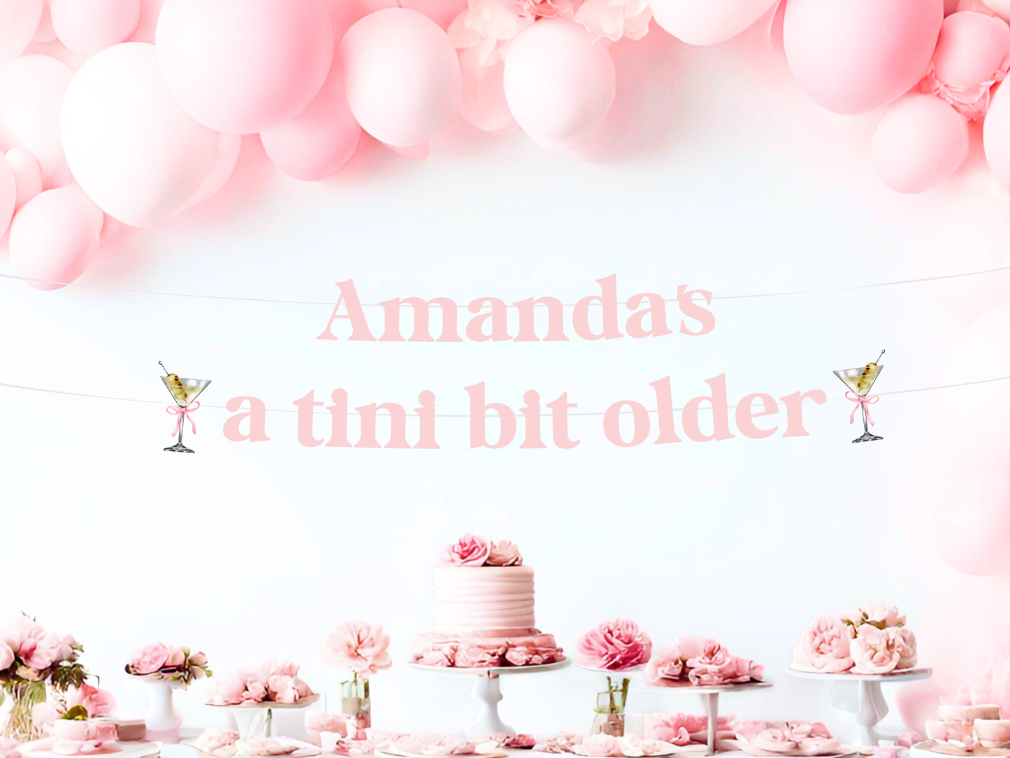 Personalized Tini Bit Older Birthday Banner, Martini Themed Party Decorations