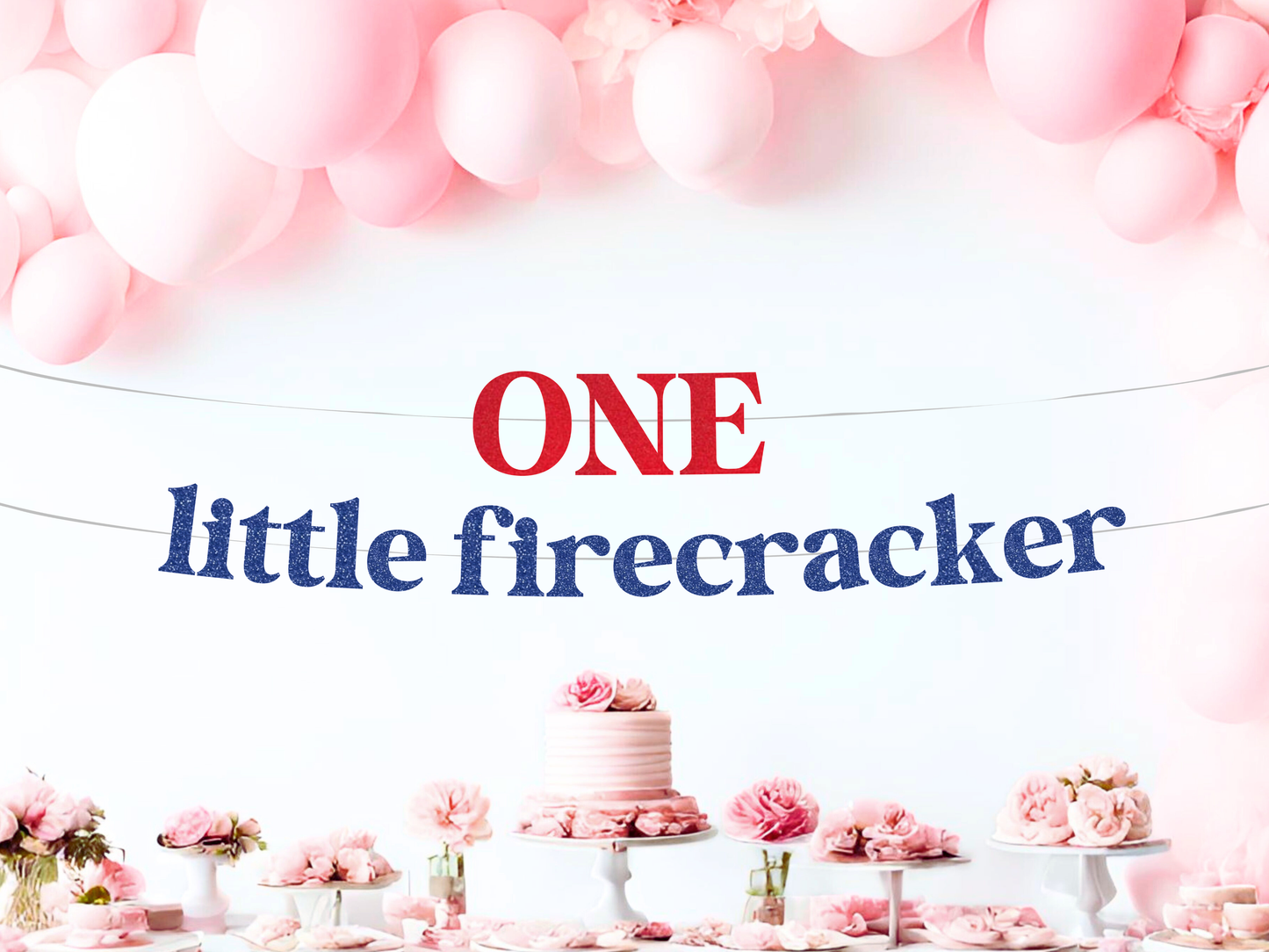 One Little Firecracker First Birthday Banner, Patriotic 1st Birthday Decor, Red, White and Blue Party