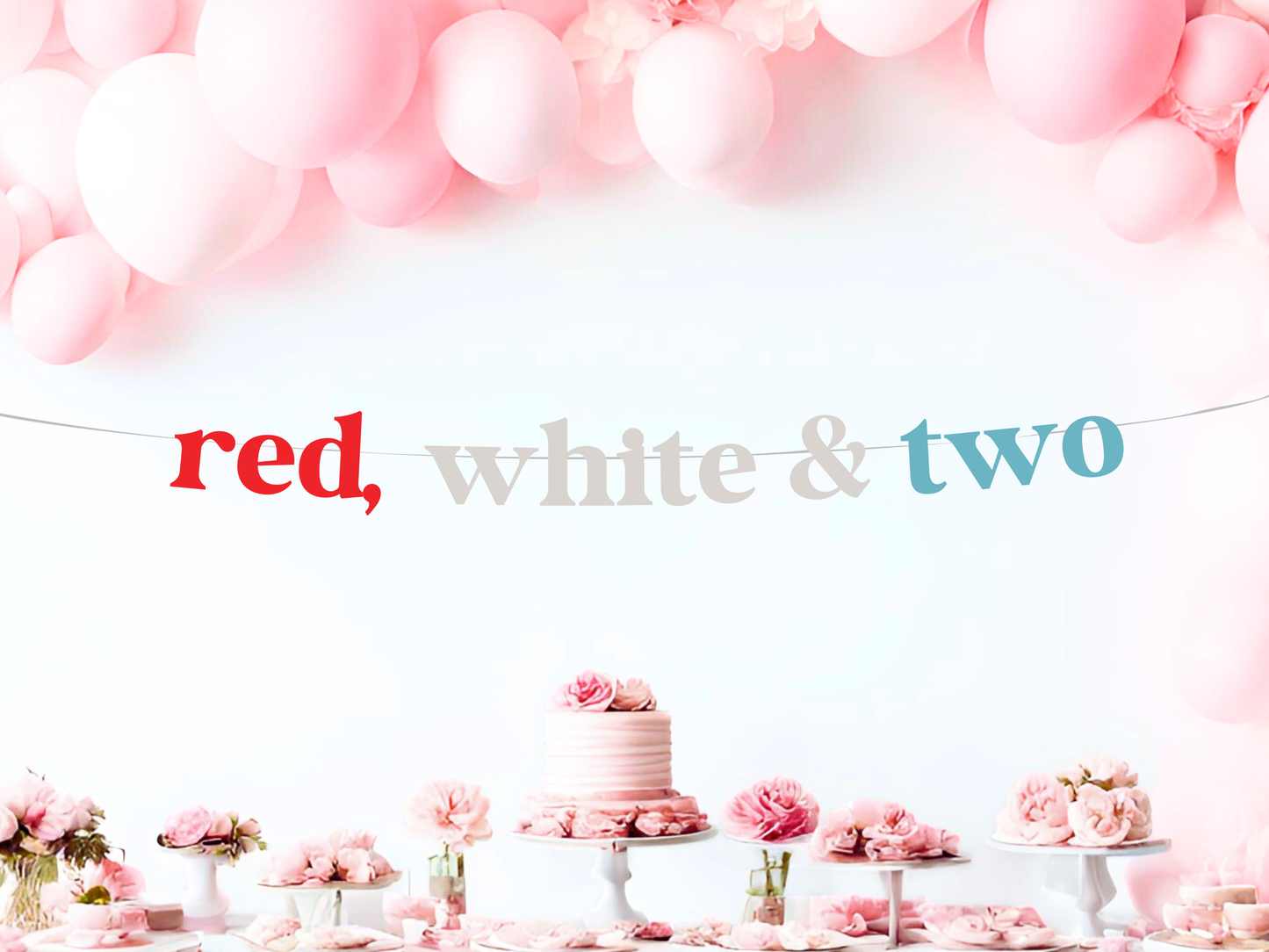 Red, White and Two Birthday Banner, Preppy All American Party Decorations