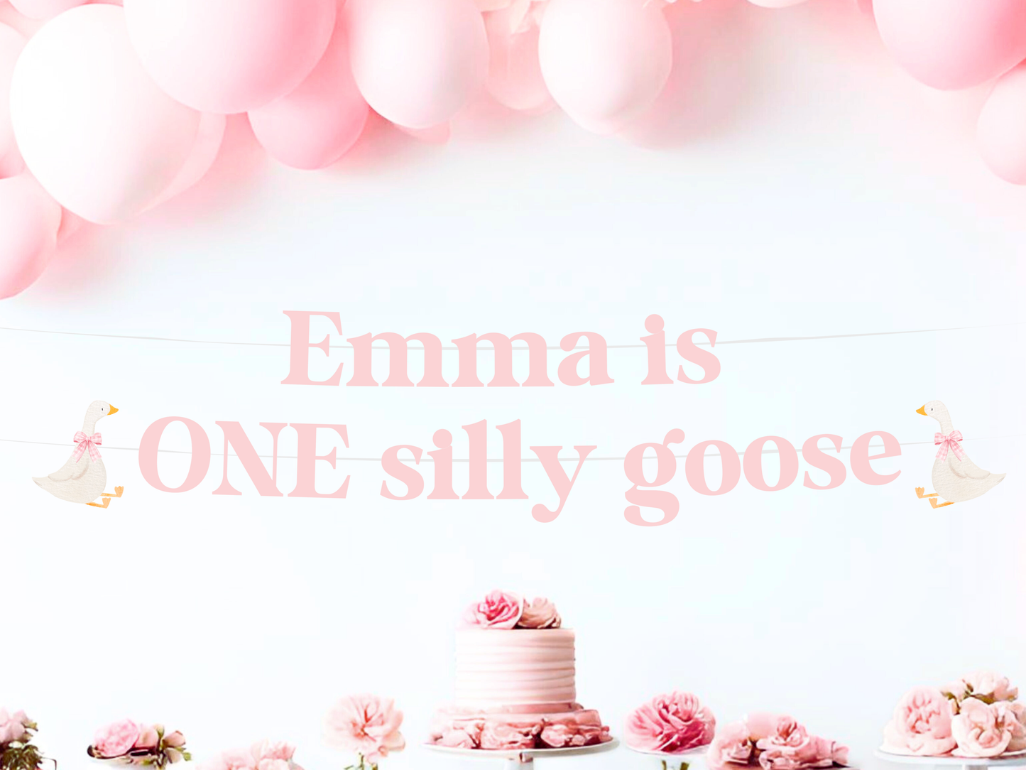 One Silly Goose Birthday Banner with Name, Personalized First Birthday Decor