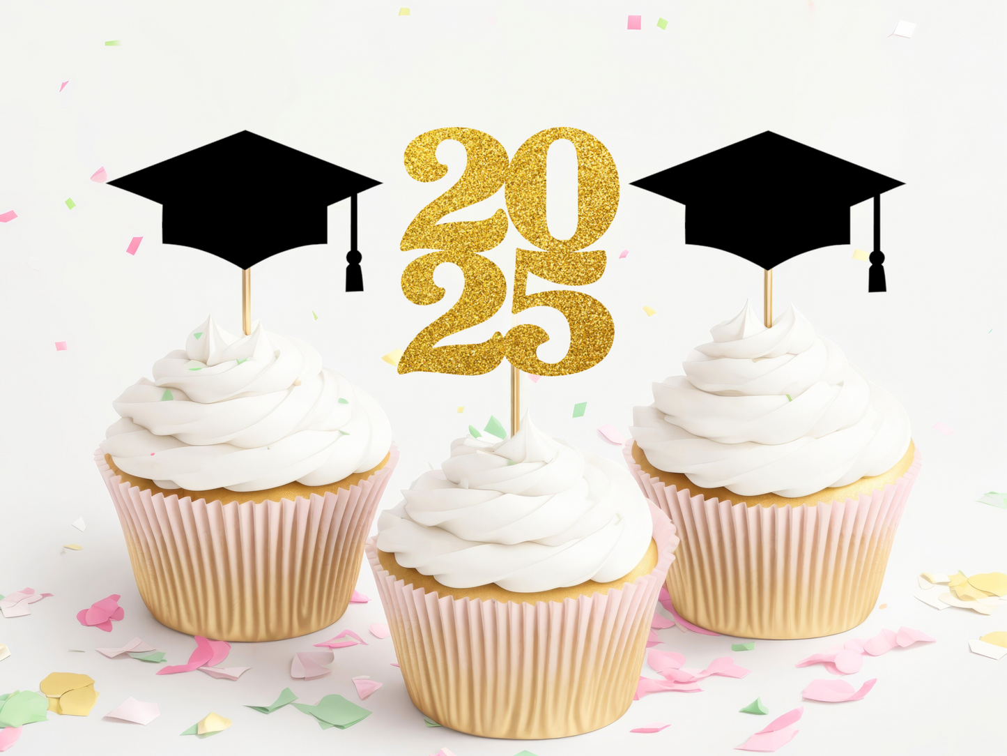 Graduation Cupcake Toppers - 2025 and Grad Caps
