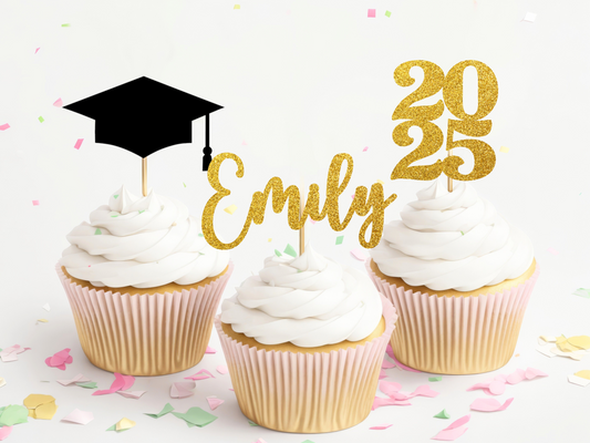 Graduation Cupcake Toppers - Personalized Name, Year and Grad Cap