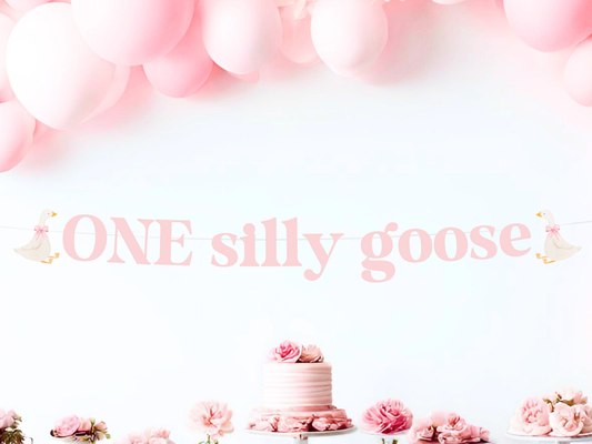 One Silly Goose Girls First Birthday Banner, Gingham Bow Party Decorations