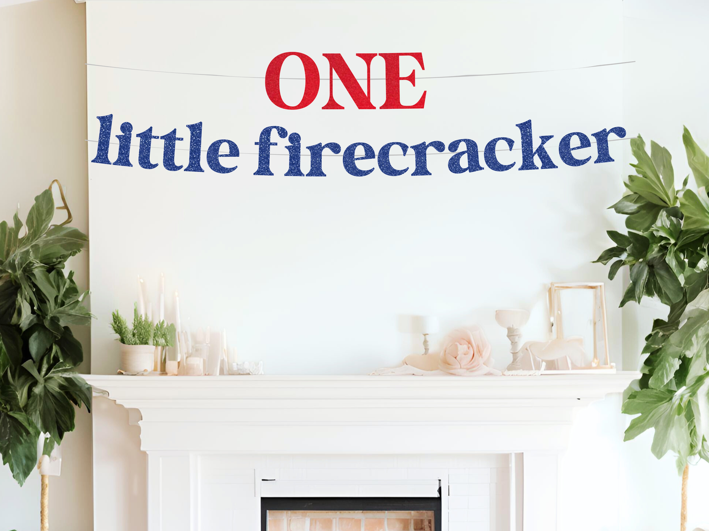 One Little Firecracker First Birthday Banner, Patriotic 1st Birthday Decor, Red, White and Blue Party