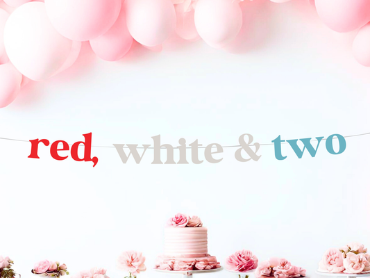 Red, White and Two Birthday Banner, Preppy All American Party Decorations