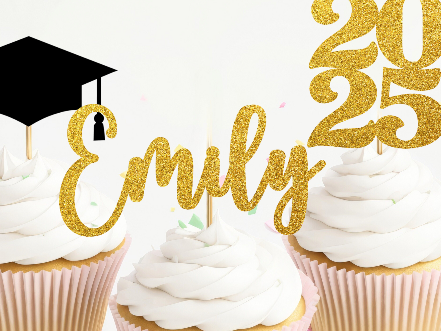 Graduation Cupcake Toppers - Personalized Name, Year and Grad Cap