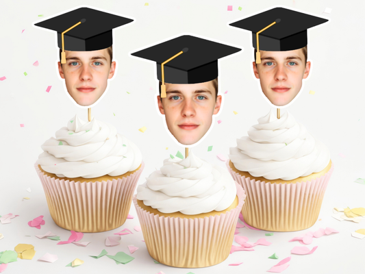 Custom Face Graduation Cupcake Toppers, Personalized Grad Party Decor, 12 Pack