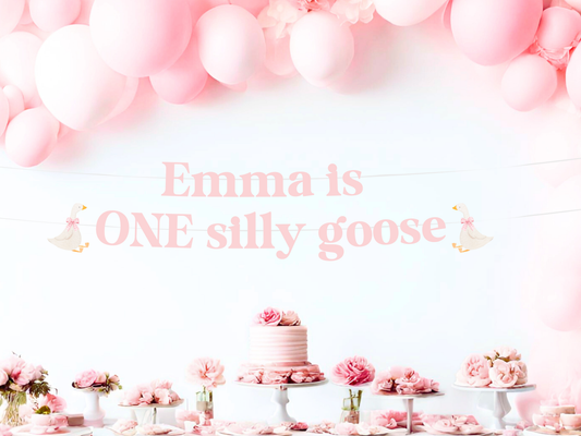 One Silly Goose Birthday Banner with Name, Personalized First Birthday Decor