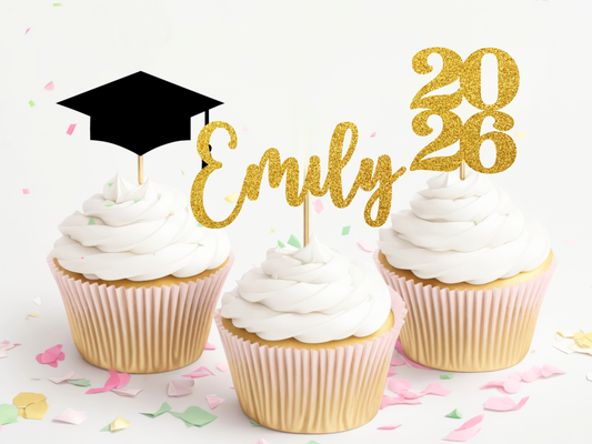 Graduation Cupcake Toppers - Personalized Name, Year and Grad Cap