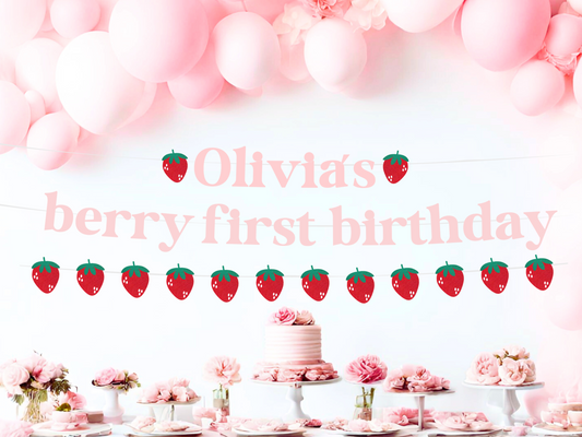Personalized Berry 1st Birthday Banner - Strawberry First Birthday Theme