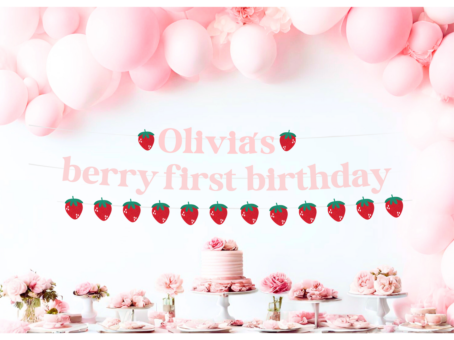 Personalized Berry 1st Birthday Banner - Strawberry First Birthday Theme