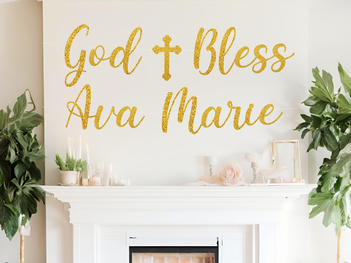 Personalized God Bless Baptism or Communion Banner