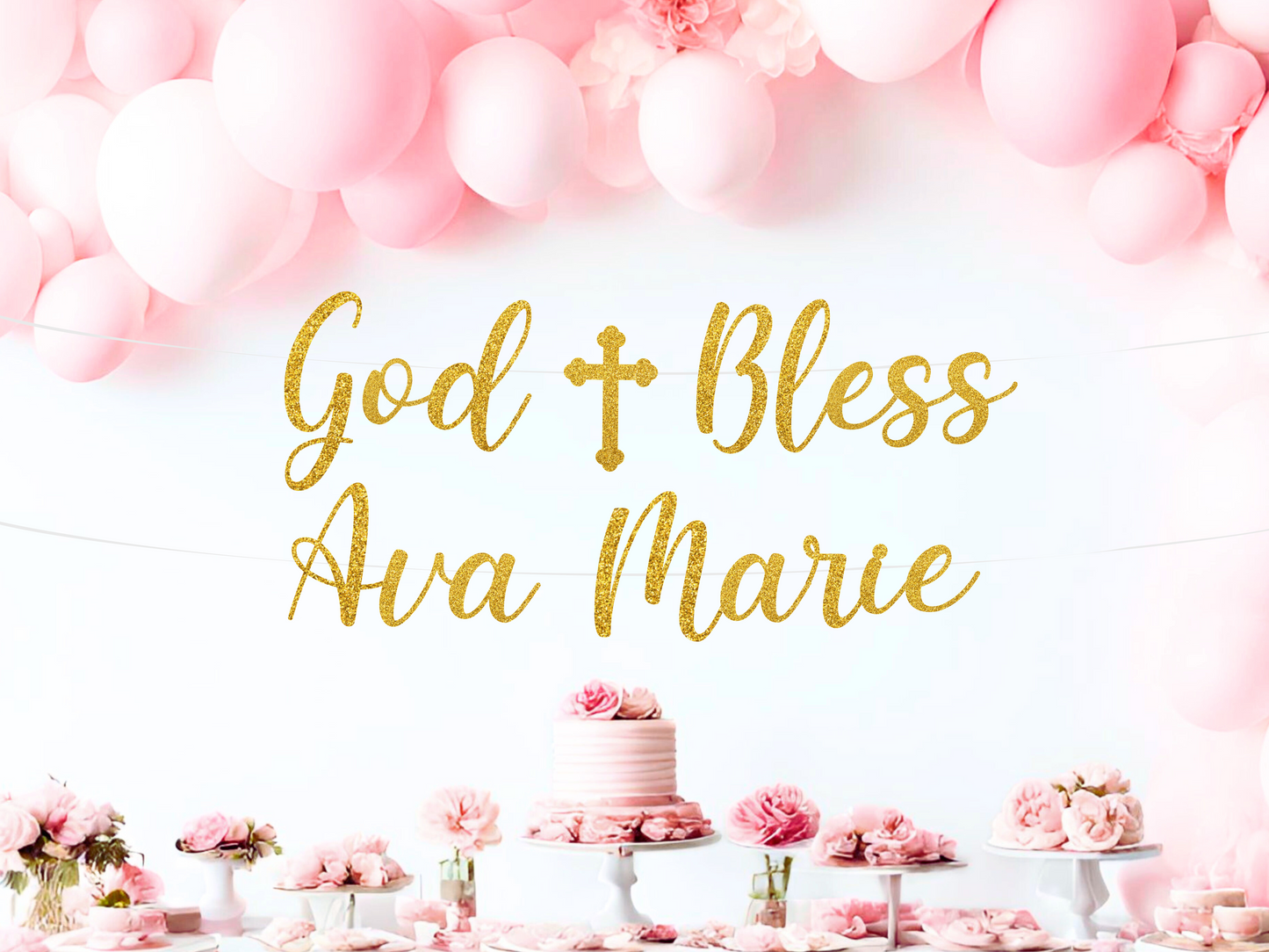 Personalized God Bless Baptism or Communion Banner