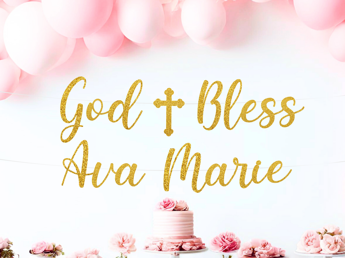 Personalized God Bless Baptism or Communion Banner