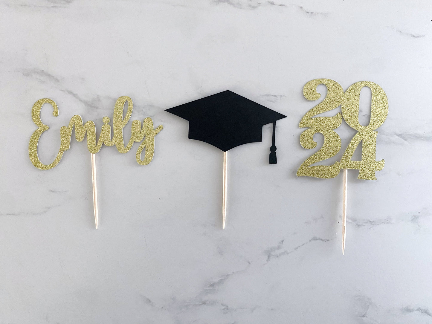 Graduation Cupcake Toppers - Personalized Name, Year and Grad Cap