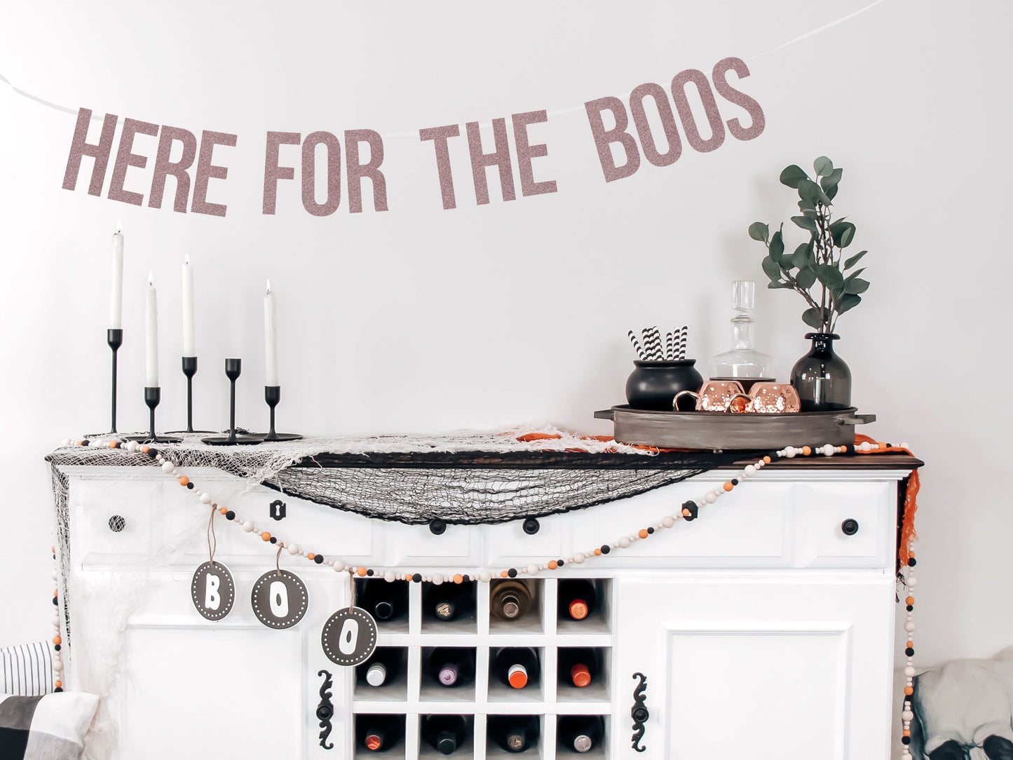 Here For The Boos Banner - Light Pink Glitter