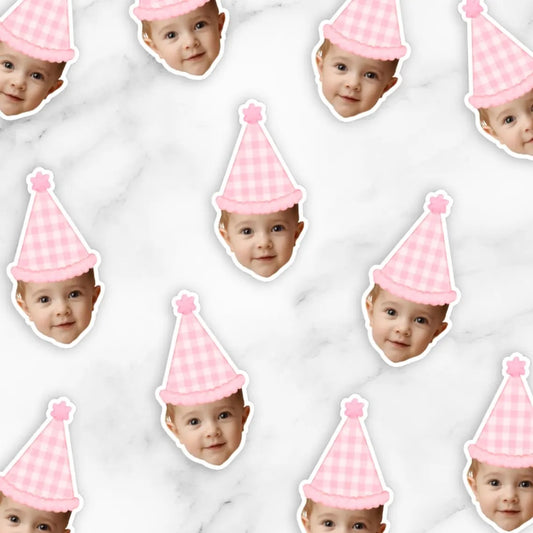 Gingham Party Hat Face Confetti | Pastel First Birthday Party Decorations