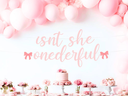 Isn't She Onederful Bow Themed First Birthday Banner